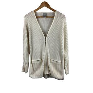 VJ Petites Womens Acrylic Ribbed Zip Cardigan Sweater With Pockets Small Made In